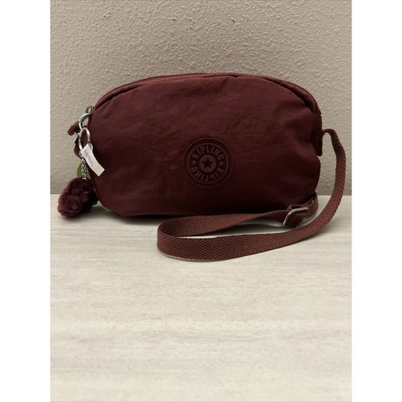 Kipling IKER Dark Plum Tonal Crossbody Purse Bag With Monkey Key Chain NWT - Picture 1 of 9